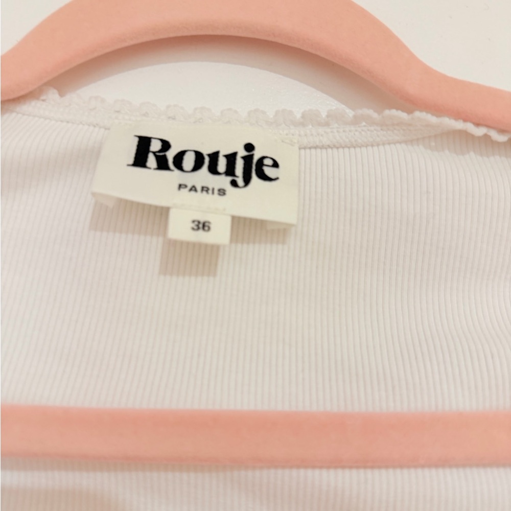 Rouje Ivanka Ribbed White Long Sleeve Top with Red Rose - Picture 3 of 4
